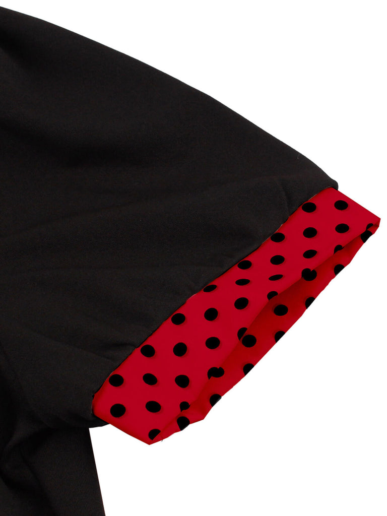 1950er Farbblock Polka Dots Revers Kleid