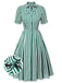 Dunkelgrün 1950er Krawattenausschnitt Gestreiftes Kleid