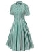 Dunkelgrün 1950er Krawattenausschnitt Gestreiftes Kleid