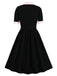1940er Farbe Kontrast Knopf Revers Schleife Kleid