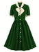 1940er Farbe Kontrast Knopf Revers Schleife Kleid