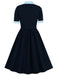 1940er Farbe Kontrast Knopf Revers Schleife Kleid