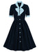 1940er Farbe Kontrast Knopf Revers Schleife Kleid