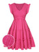 Rosa 1960er V-Ausschnitt Plissee Rüschen Kleid