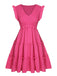 Rosa 1960er V-Ausschnitt Plissee Rüschen Kleid