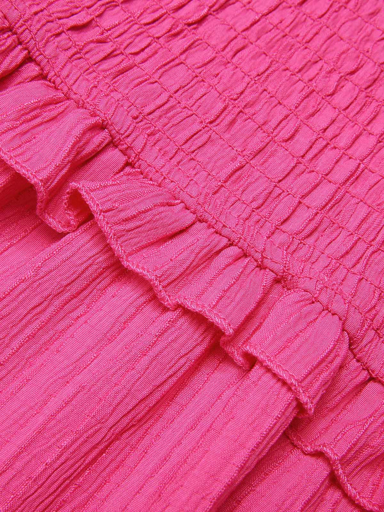 Rosa 1960er V-Ausschnitt Plissee Rüschen Kleid