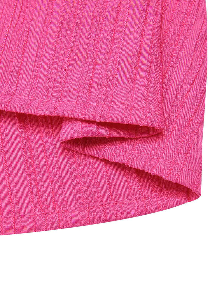Rosa 1960er V-Ausschnitt Plissee Rüschen Kleid