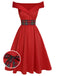 [Vorverkauf] Rotes 1950er Weihnachts-Kariertes schulterfreies Kleid