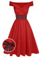 [Vorverkauf] Rotes 1950er Weihnachts-Kariertes schulterfreies Kleid