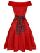 [Vorverkauf] Rotes 1950er Weihnachts-Kariertes schulterfreies Kleid