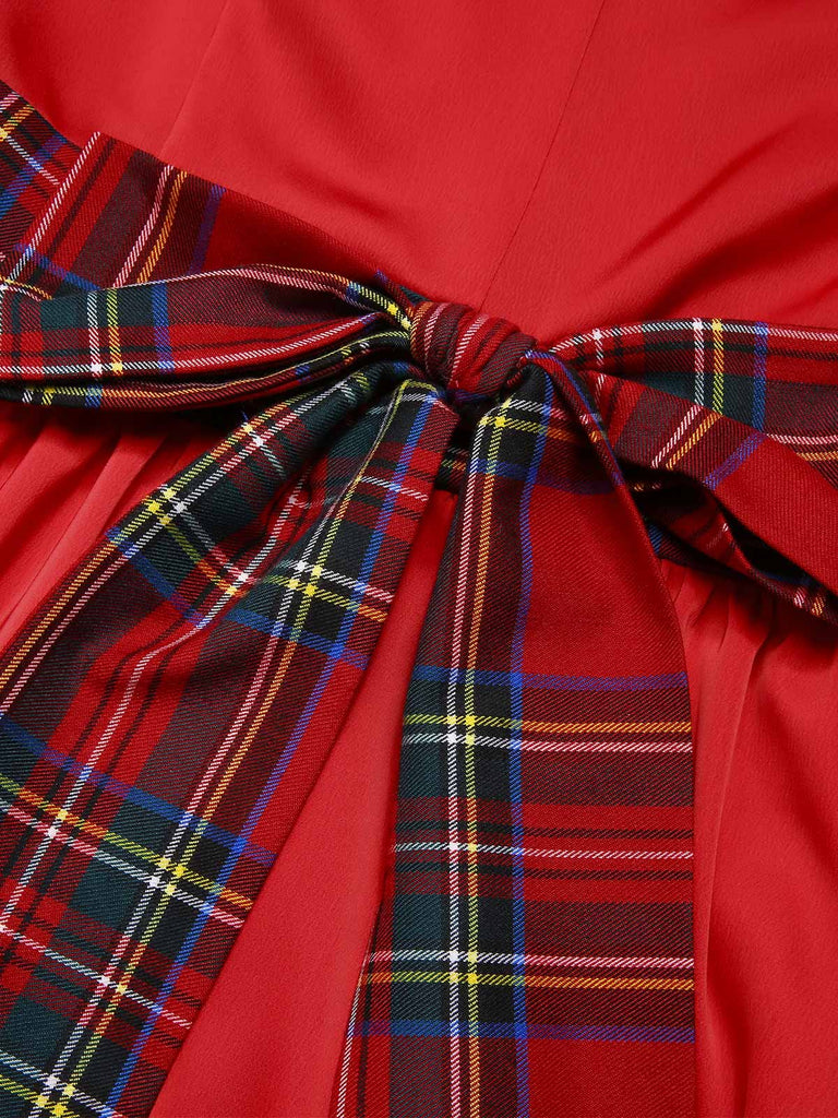 [Vorverkauf] Rotes 1950er Weihnachts-Kariertes schulterfreies Kleid