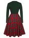 Grün&Rot 1950er Weihnachten Plaids Langärmeliges Kleid