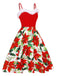 Rotes 1950er Weihnachtsblumenkleid mit Zottelmuster