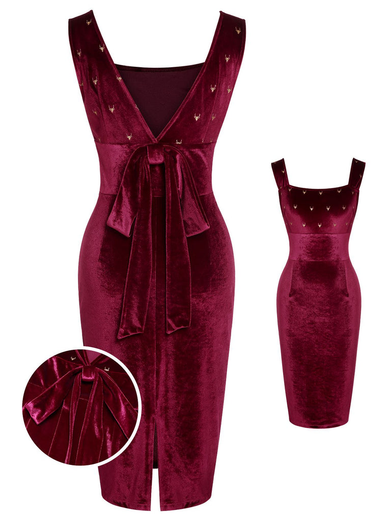 Weinrotes 1960er Elchschleife Samtkleid