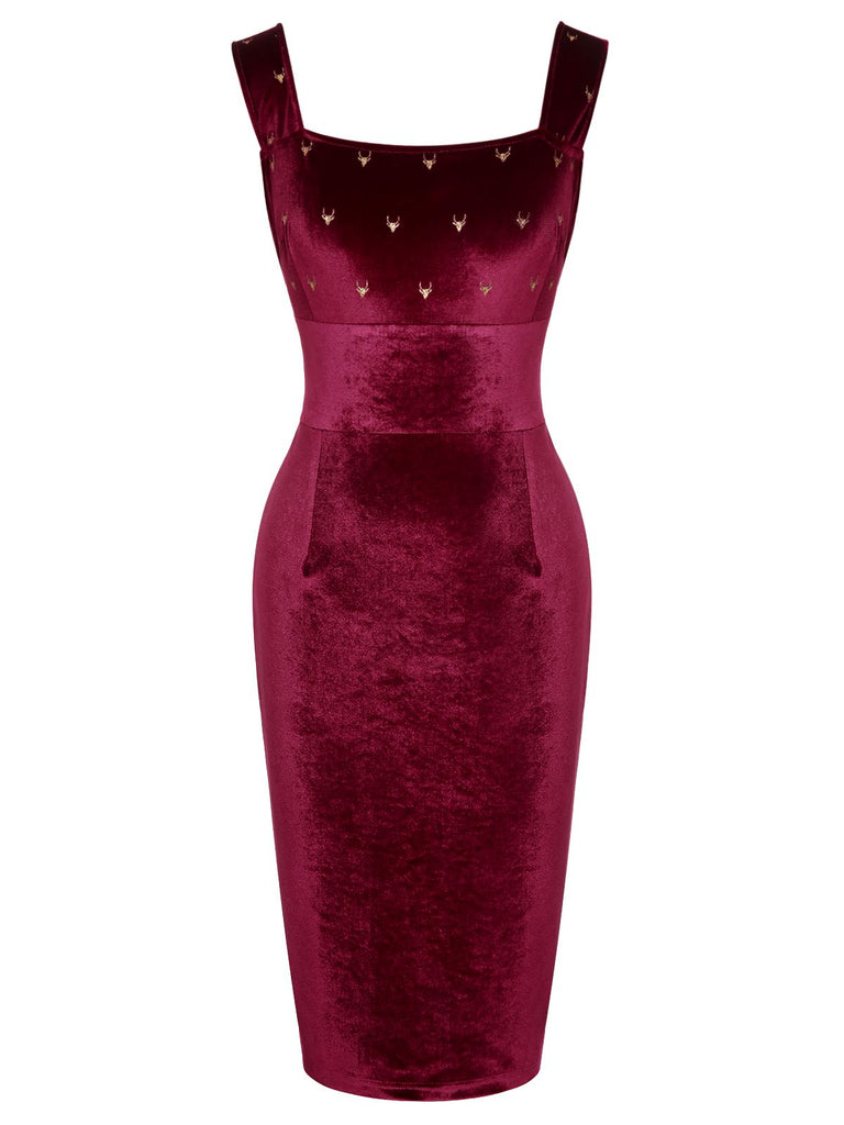 Weinrotes 1960er Elchschleife Samtkleid