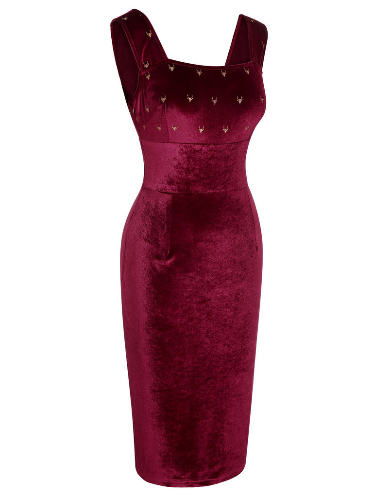 Weinrotes 1960er Elchschleife Samtkleid