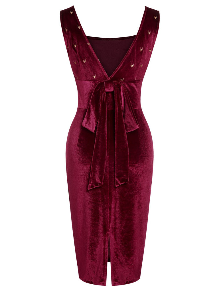 Weinrotes 1960er Elchschleife Samtkleid