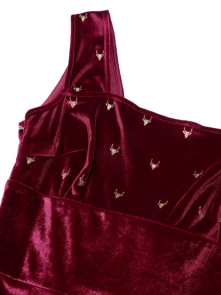 Weinrotes 1960er Elchschleife Samtkleid
