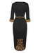 Schwarz 1960er Rohsaum Leopard Asymmetrisches Wickelkleid