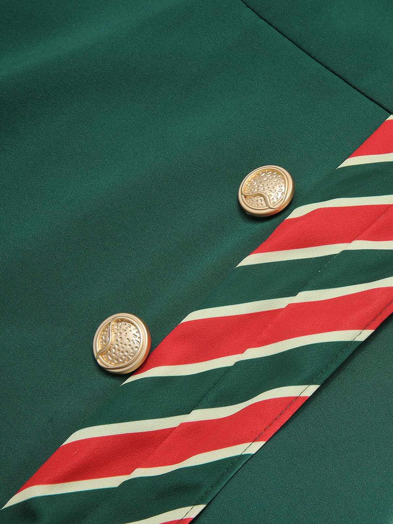 Grünes 1940er Streifen Patchwork Kleid mit Gürtel
