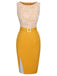 Gelbes 1960er Kleid mit Patchworkgürtel aus Spitze