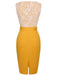 Gelbes 1960er Kleid mit Patchworkgürtel aus Spitze