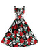 1950er Halloween Schädel Rose Träger Kleid