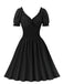 1950er Solid Smocked Taille Off-Shoulder Kleid