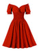 1950er Solid Smocked Taille Off-Shoulder Kleid