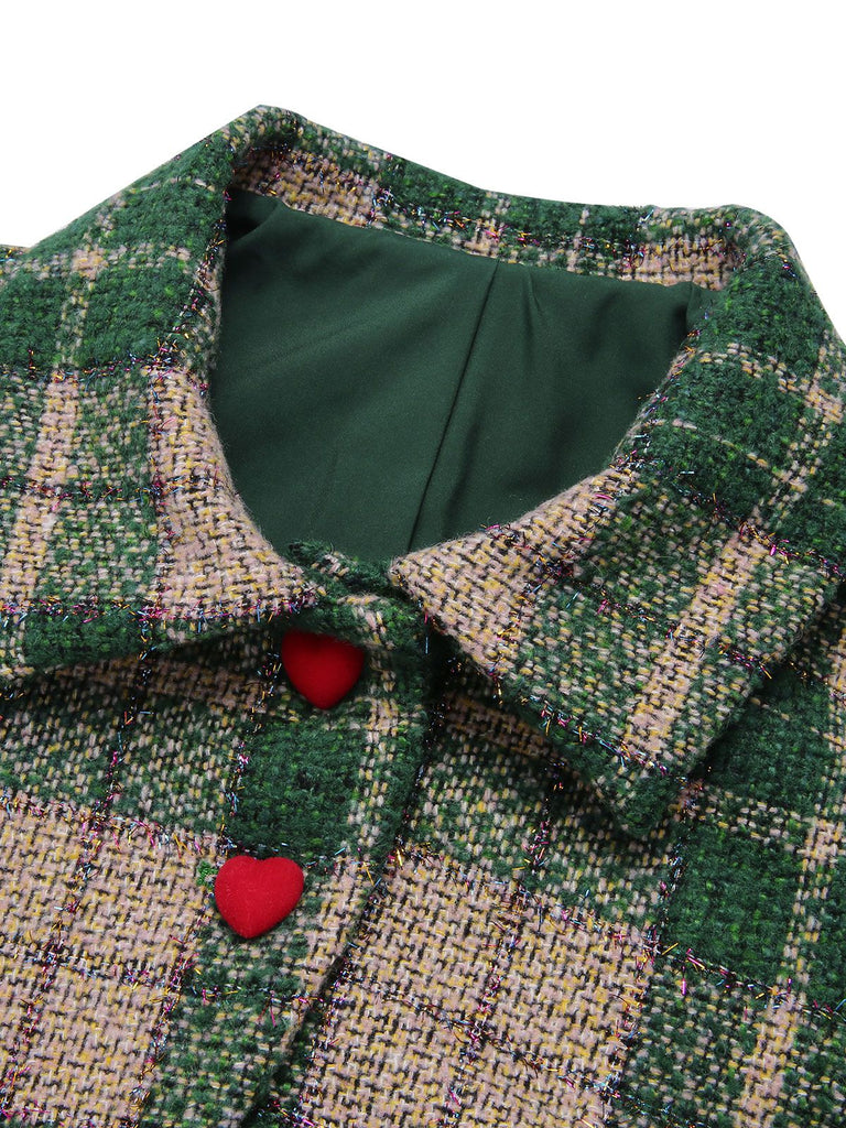 Grün 1950er Revers Schottisches Plaid Kurze Jacke