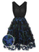 Schwarzes 1950er V-Ausschnitt 3D Schmetterling Mesh Kleid
