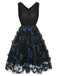 Schwarzes 1950er V-Ausschnitt 3D Schmetterling Mesh Kleid
