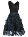 Schwarzes 1950er V-Ausschnitt 3D Schmetterling Mesh Kleid