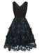 Schwarzes 1950er V-Ausschnitt 3D Schmetterling Mesh Kleid