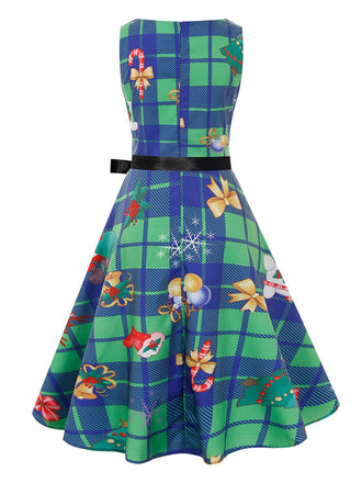 1950er Weihnachten kariertes ärmelloses Kleid mit Schleife