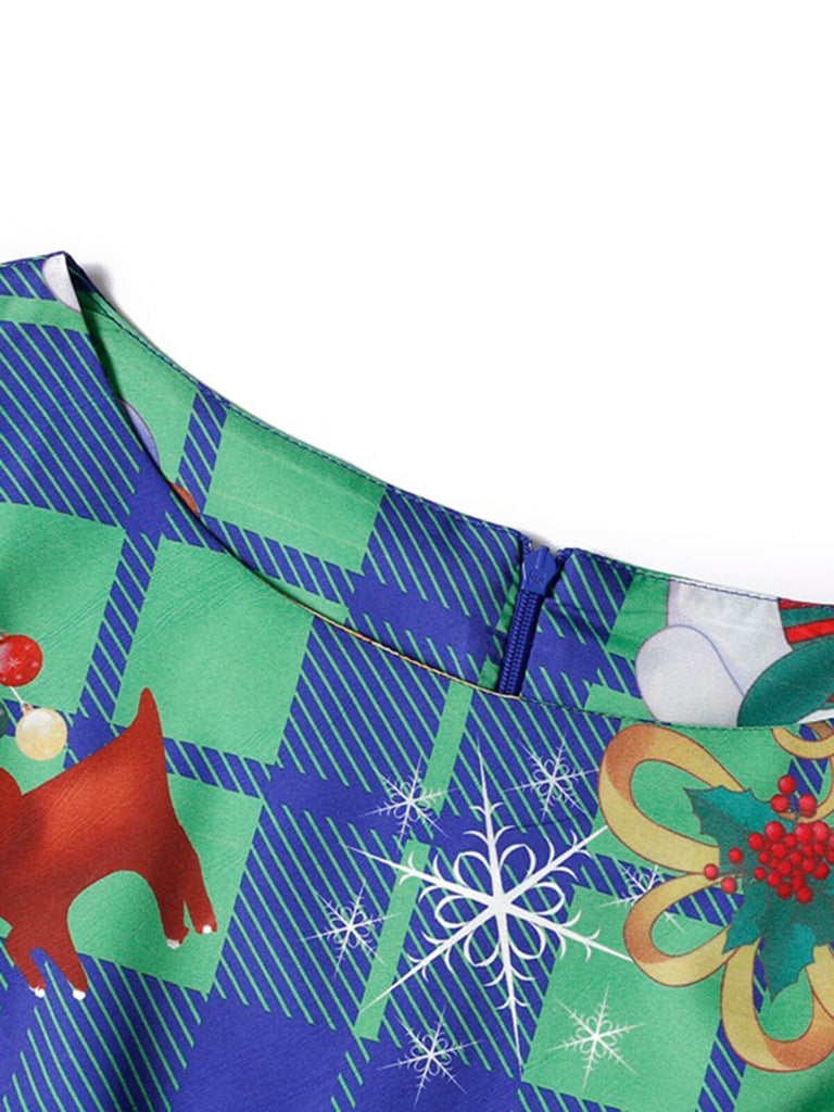 1950er Weihnachten kariertes ärmelloses Kleid mit Schleife