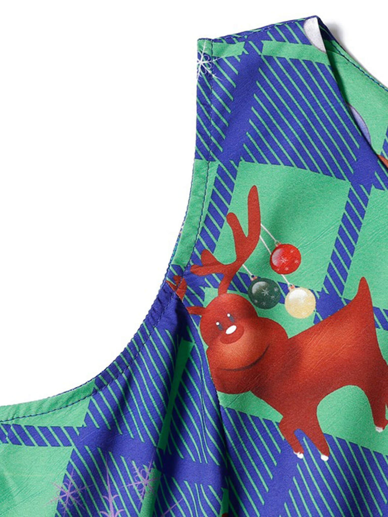 1950er Weihnachten kariertes ärmelloses Kleid mit Schleife