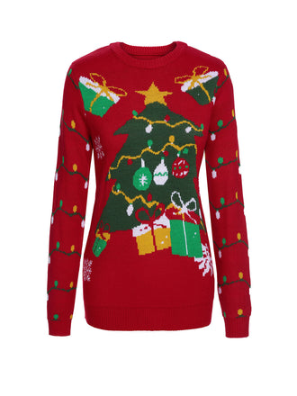 Roter 1940er Jahre Weihnachtsdruck Strickpullover