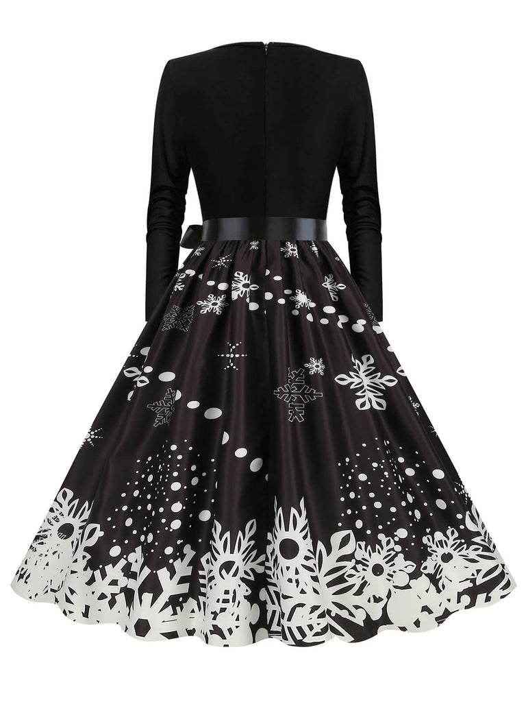 Weihnachten 1950er V-Ausschnitt Langarm Patchwork Kleid