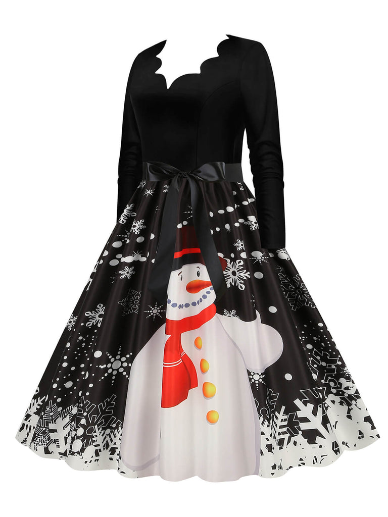 Weihnachten 1950er V-Ausschnitt Langarm Patchwork Kleid