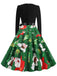 Schwarz 1950er Weihnachten V-Ausschnitt Patchwork Swing Kleid
