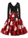Schwarz 1950er Weihnachten V-Ausschnitt Patchwork Swing Kleid