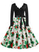 Schwarz 1950er Weihnachten V-Ausschnitt Patchwork Swing Kleid