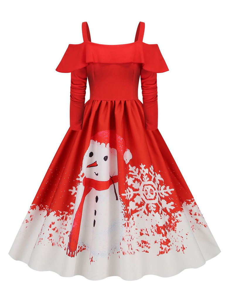 Weihnachten 1950er Hosenträger Rüsche Langarm Kleid