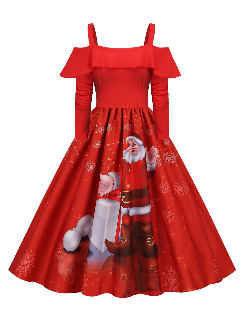 Weihnachten 1950er Hosenträger Rüsche Langarm Kleid