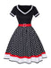Multicolor 1950er Tupfen Patchwork Gürtelkleid