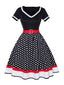 Multicolor 1950er Tupfen Patchwork Gürtelkleid