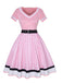 Multicolor 1950er Tupfen Patchwork Gürtelkleid