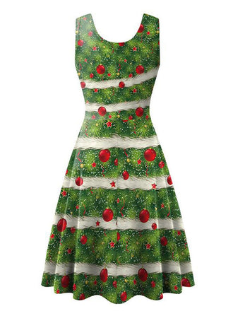 1950er Jahre Weihnachten Print gestricktes ärmelloses Kleid