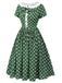 Grün 1940er Polka Dot Schleifenknoten Patchwork Kleid